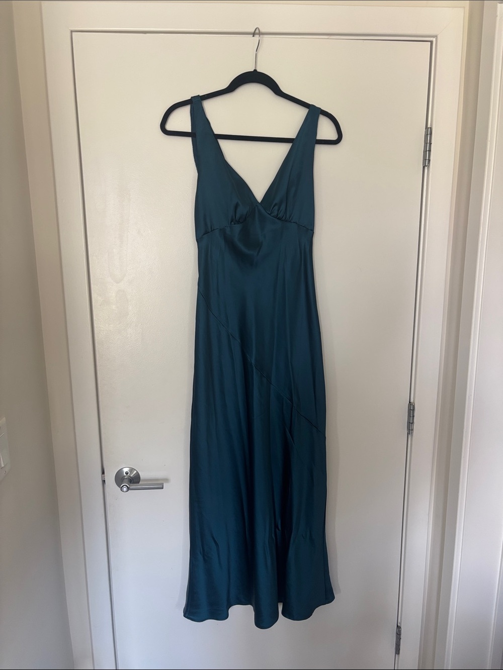 Silky Teal V-Neck Maxi Dress